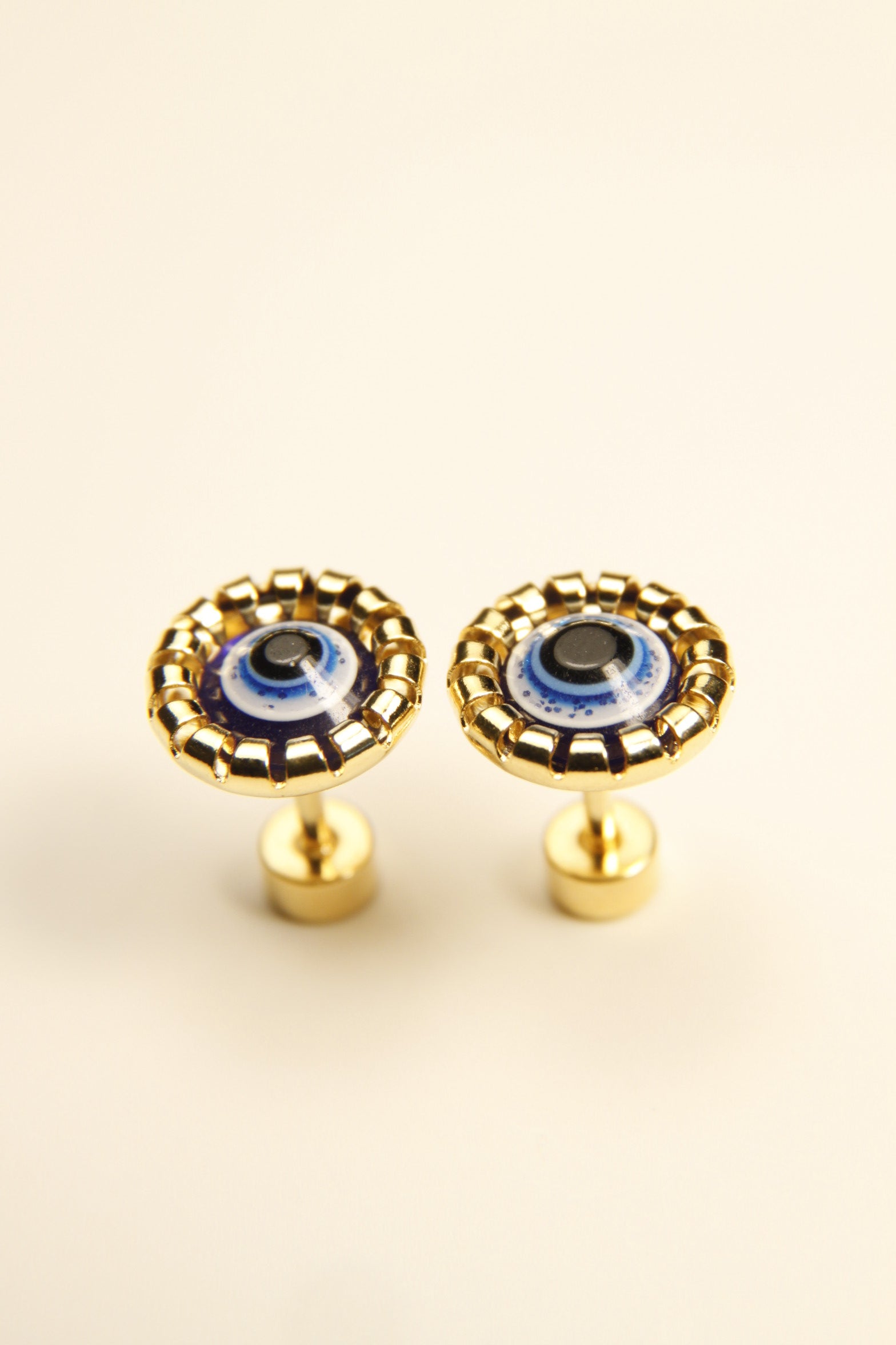 Blue Evil Eye Shield Stud Earrings