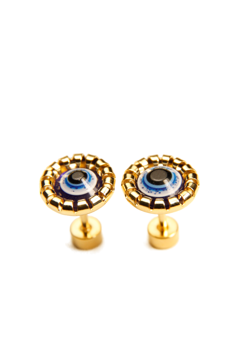 Blue Evil Eye Shield Stud Earrings