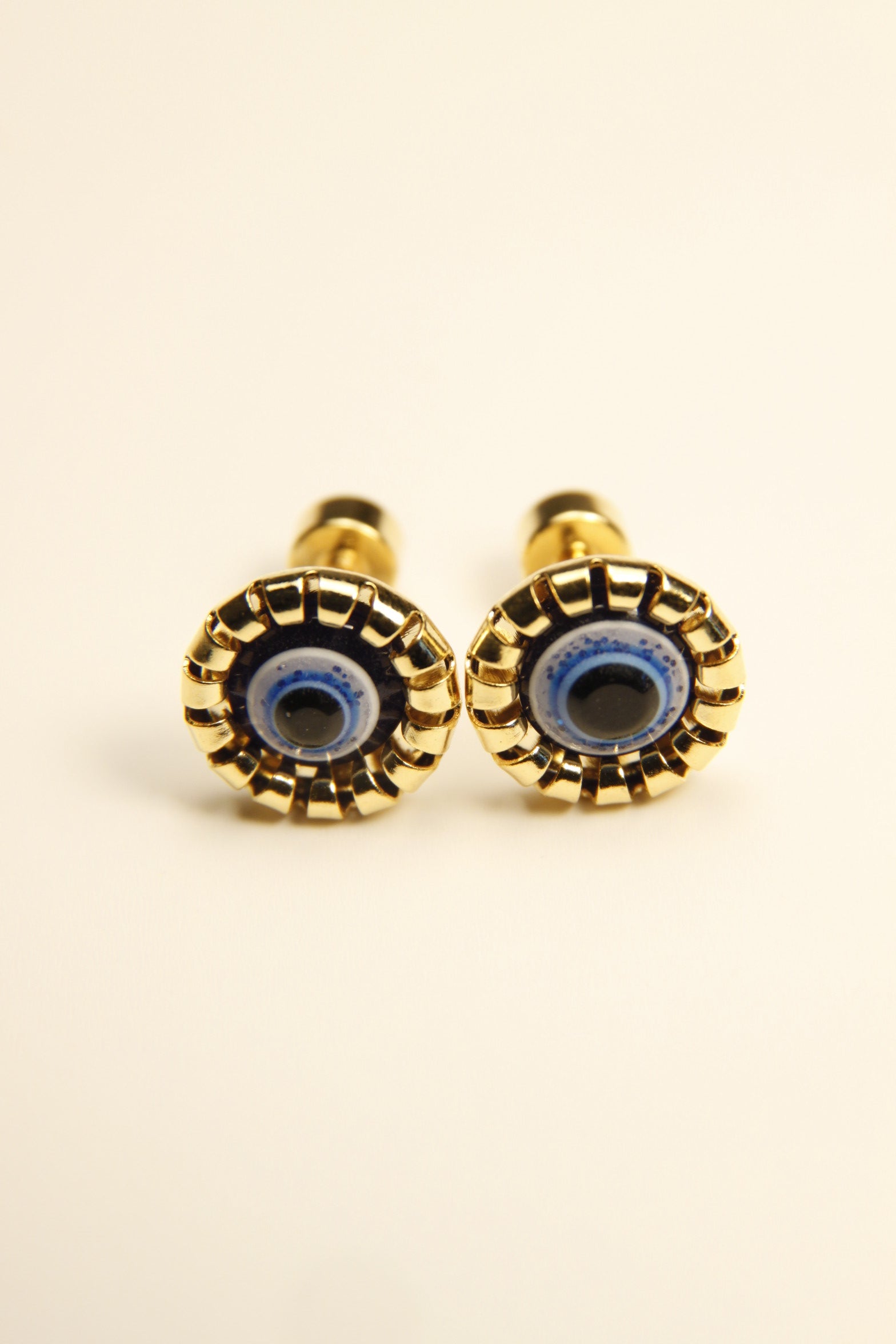 Blue Evil Eye Shield Stud Earrings