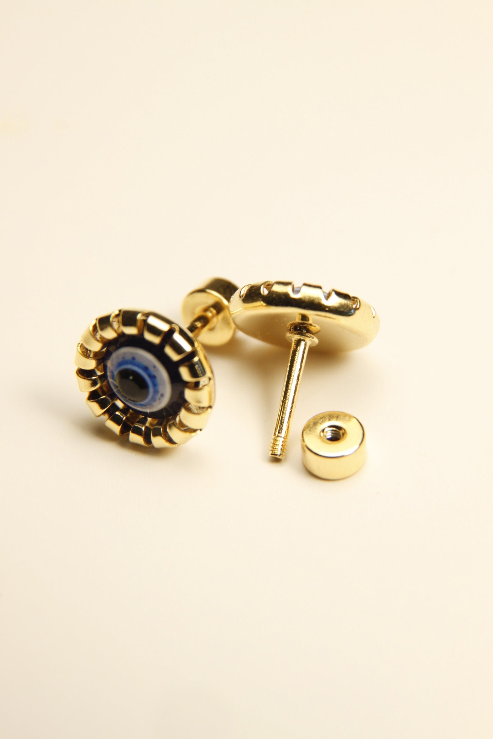 Blue Evil Eye Shield Stud Earrings