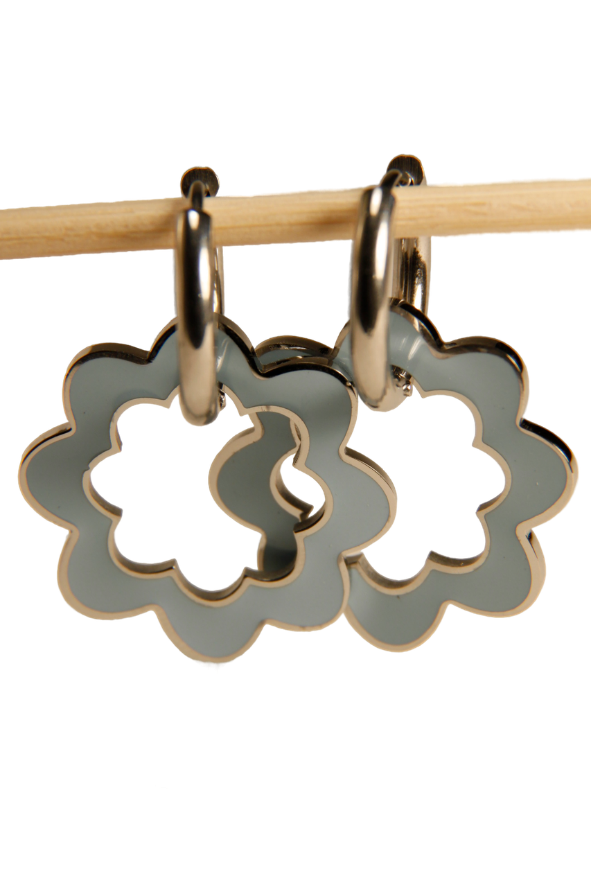 Blue Flower Outline Hoop Earrings