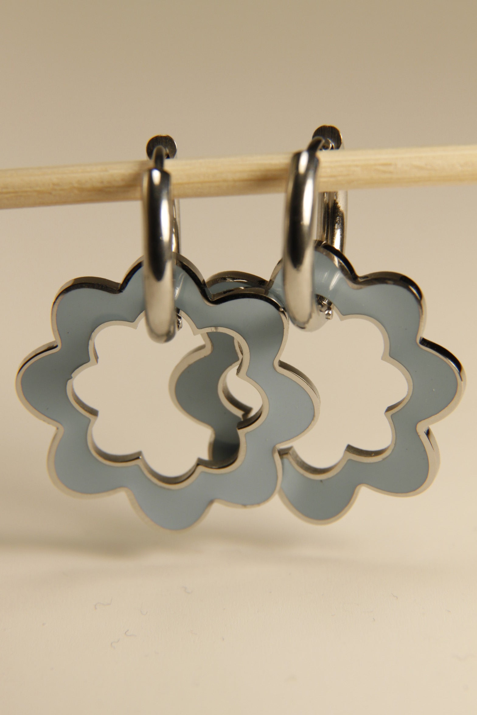 Blue Flower Outline Hoop Earrings