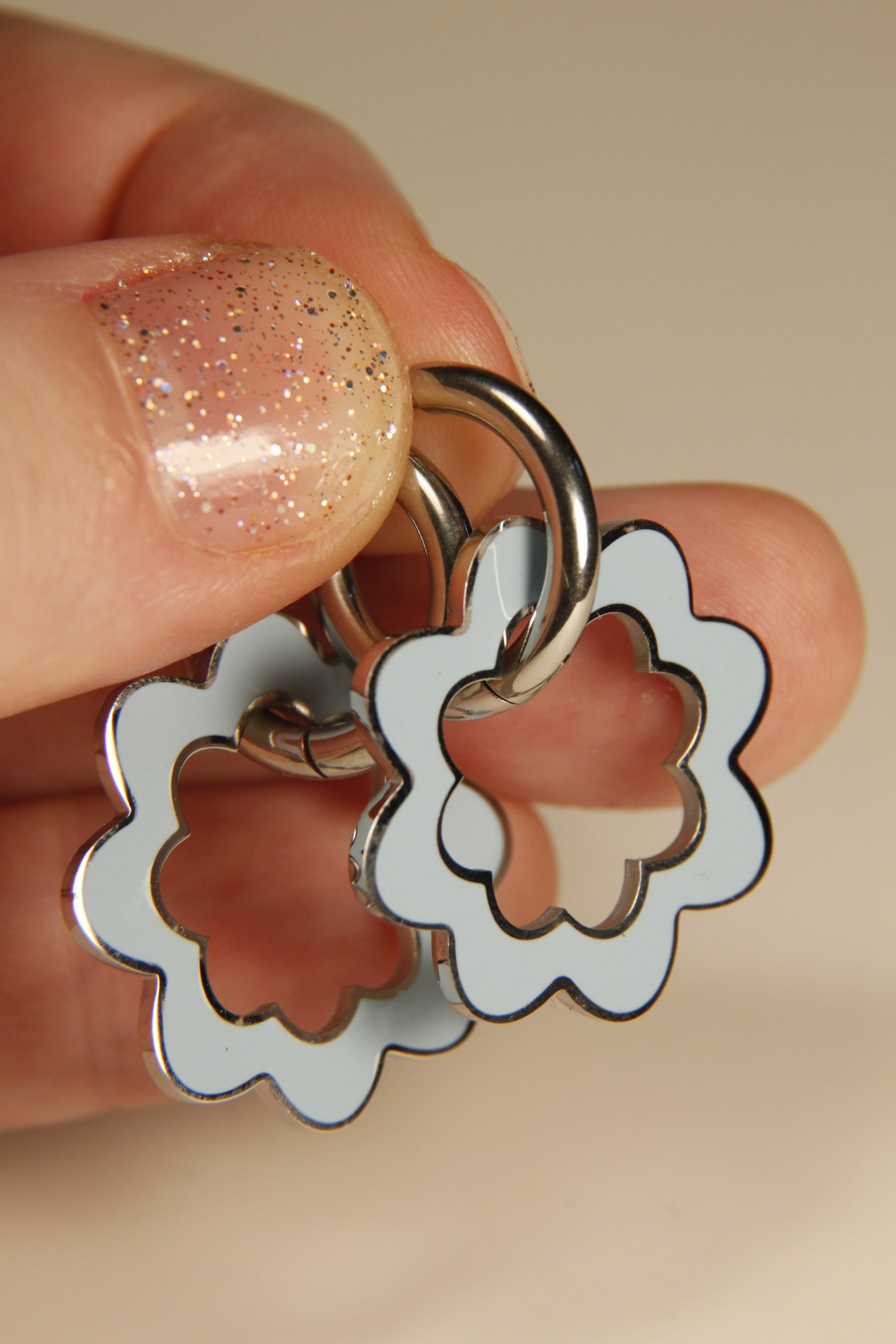 Blue Flower Outline Hoop Earrings