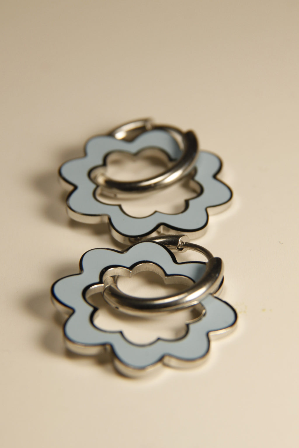 Blue Flower Outline Hoop Earrings