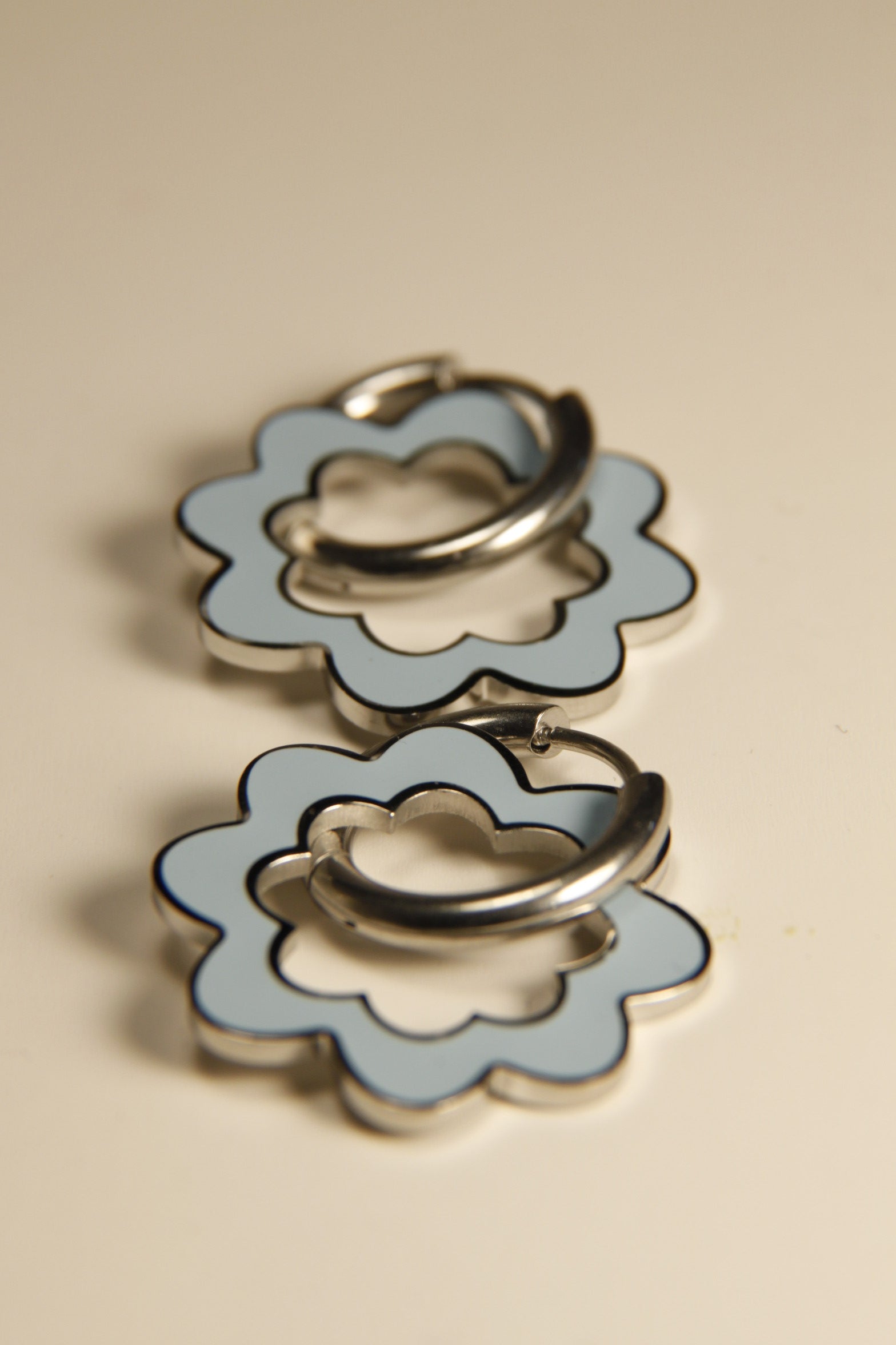 Blue Flower Outline Hoop Earrings