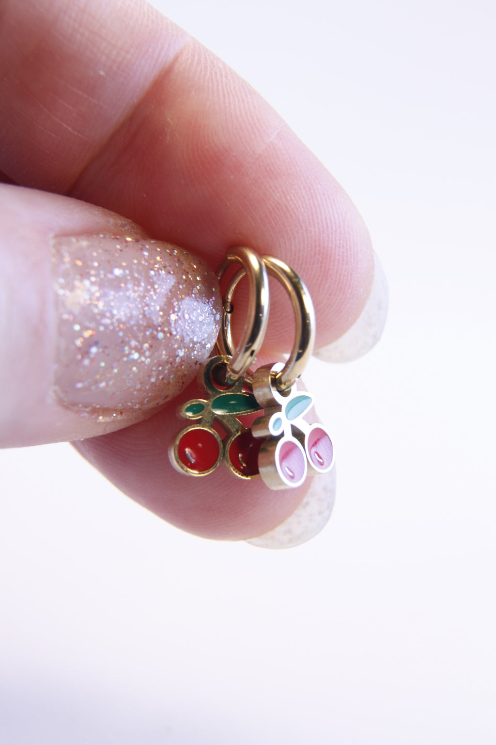 Cherry Huggies Earrings | Cute Fruit Charm Hoop Earrings | Gift Jewelry