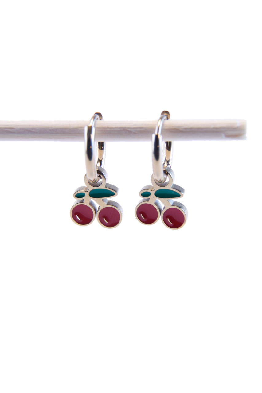 Cherry Huggies Earrings | Cute Fruit Charm Hoop Earrings | Gift Jewelry