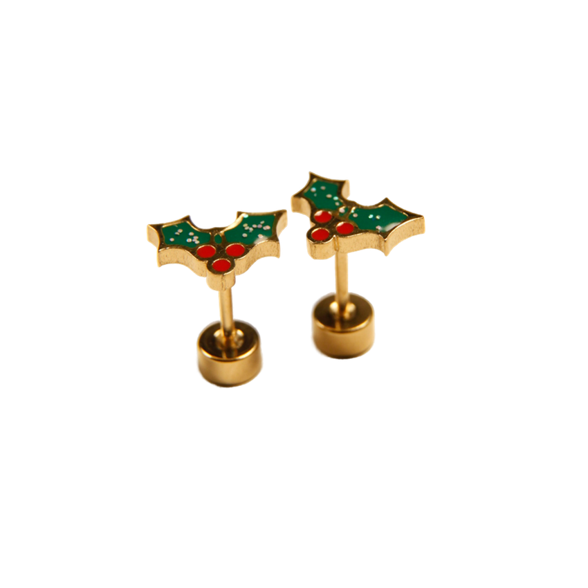 Christmas Holly Gift Stud Earrings
