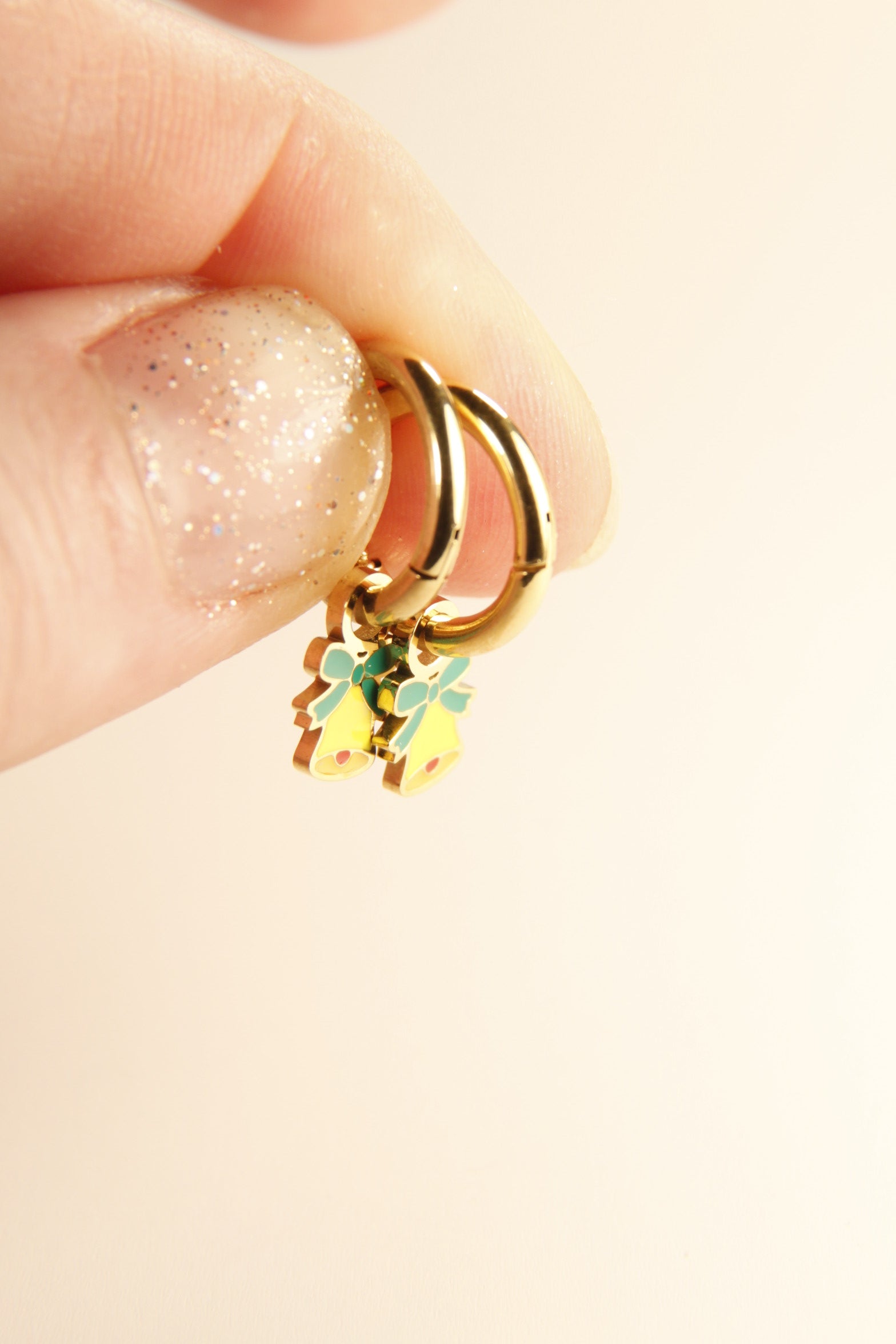 Christmas Jingle Bell Charm Hoop Earrings Holiday Gift Jewelry