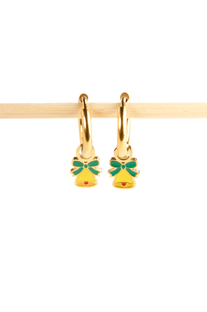 Christmas Jingle Bell Charm Hoop Earrings Holiday Gift Jewelry