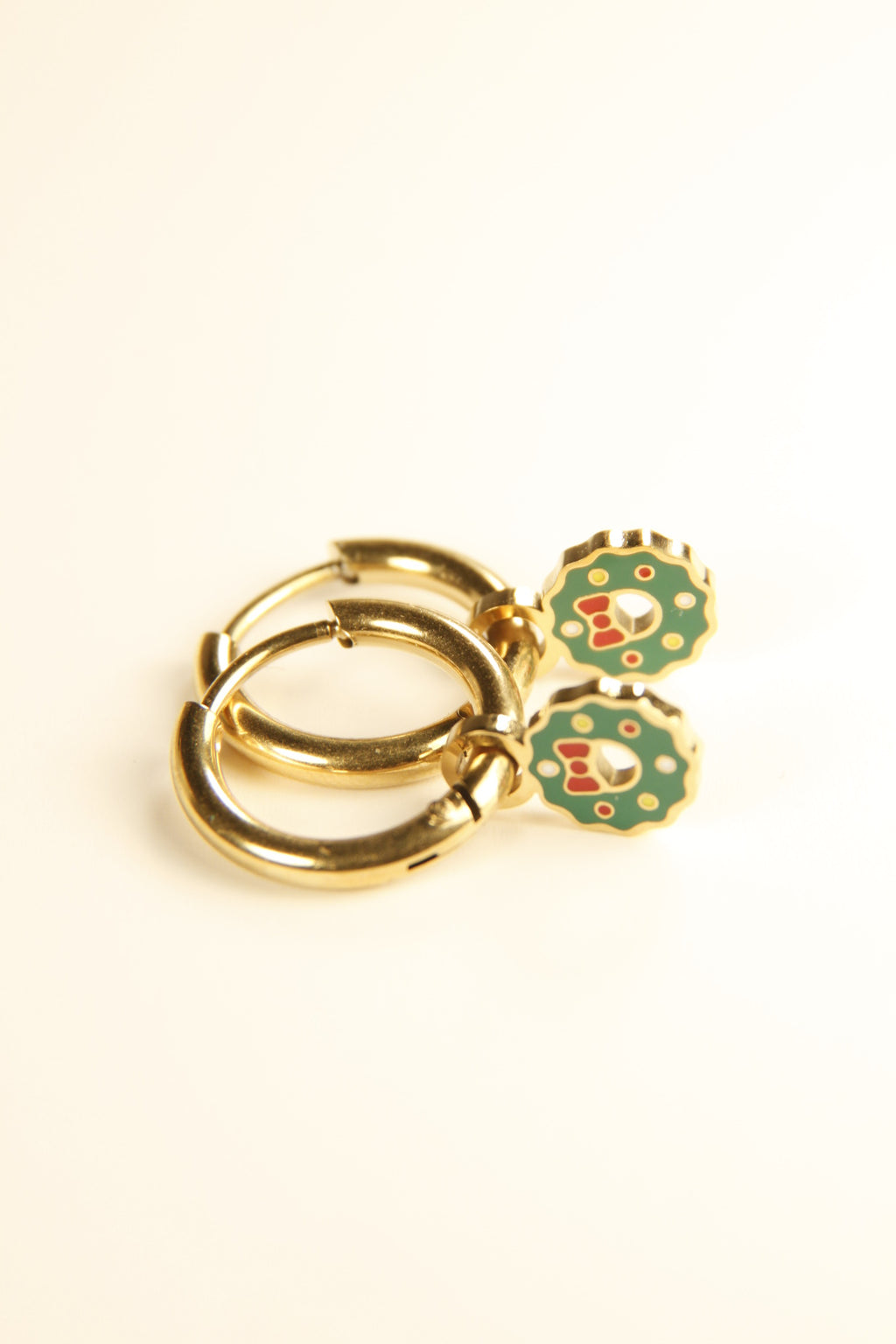 Christmas Wreath Charm Hoop Earrings Holiday Huggies