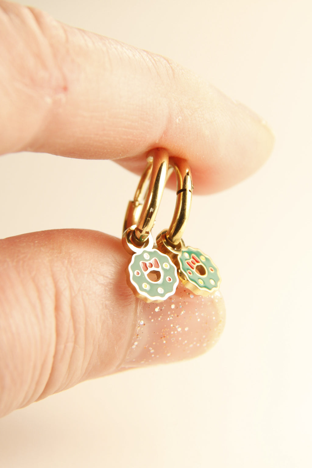 Christmas Wreath Charm Hoop Earrings Holiday Huggies