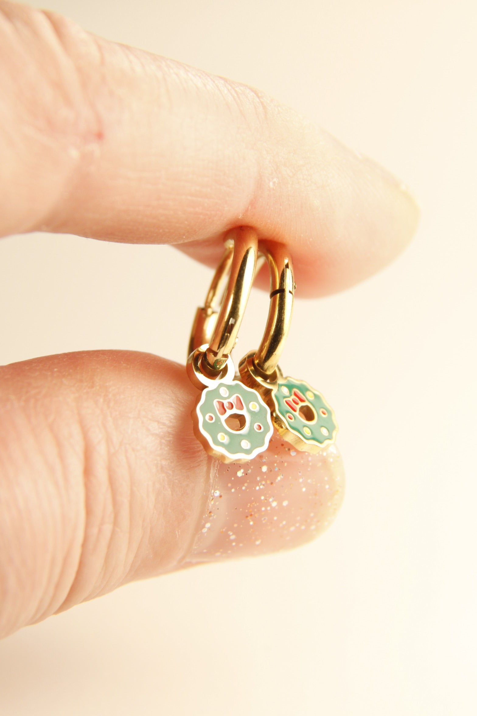 Christmas Wreath Charm Hoop Earrings Holiday Huggies