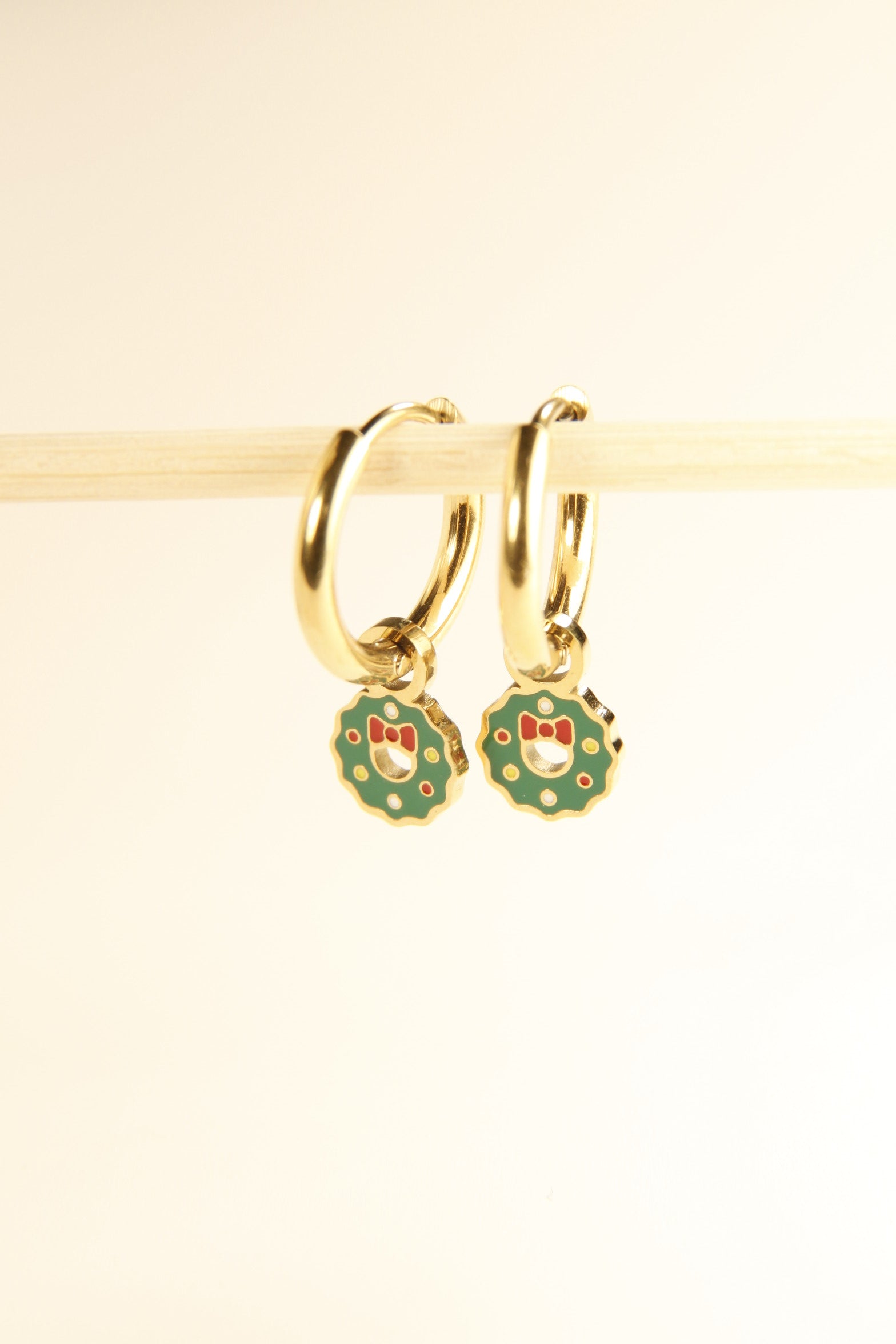 Christmas Wreath Charm Hoop Earrings Holiday Huggies