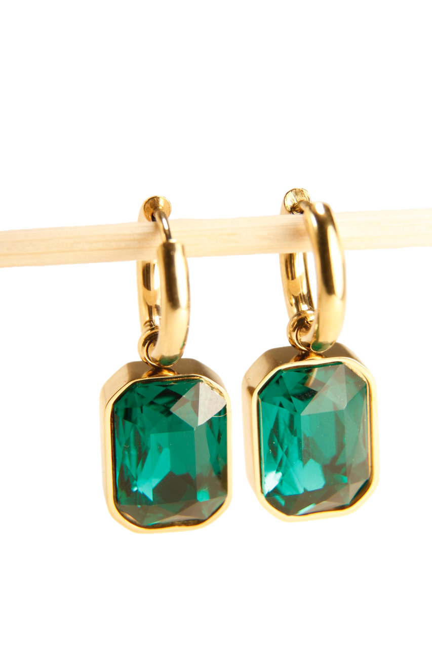 Emerald Glow Charm Hoop Earrings | Holiday Gift Jewelry