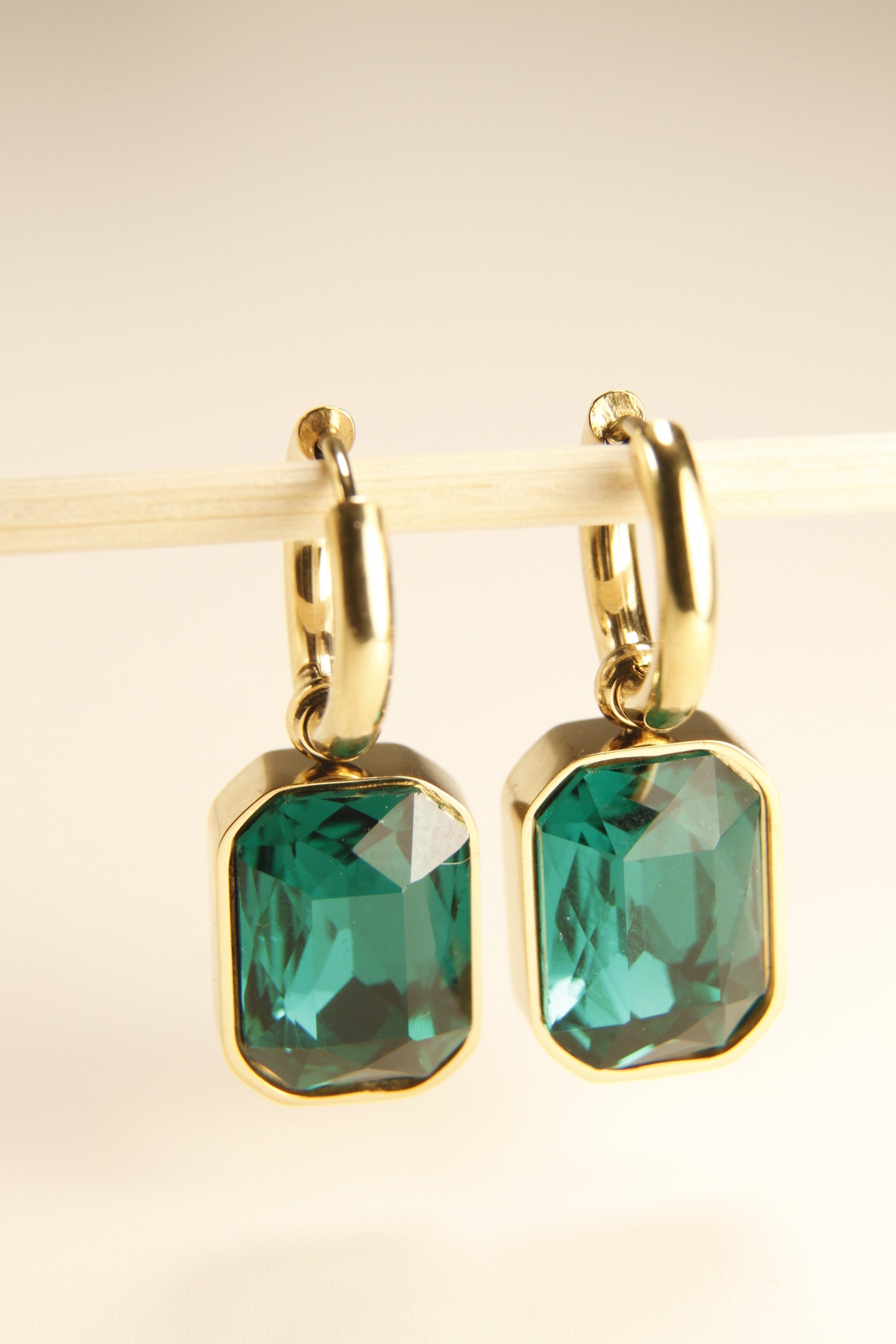 Emerald Glow Charm Hoop Earrings | Holiday Gift Jewelry