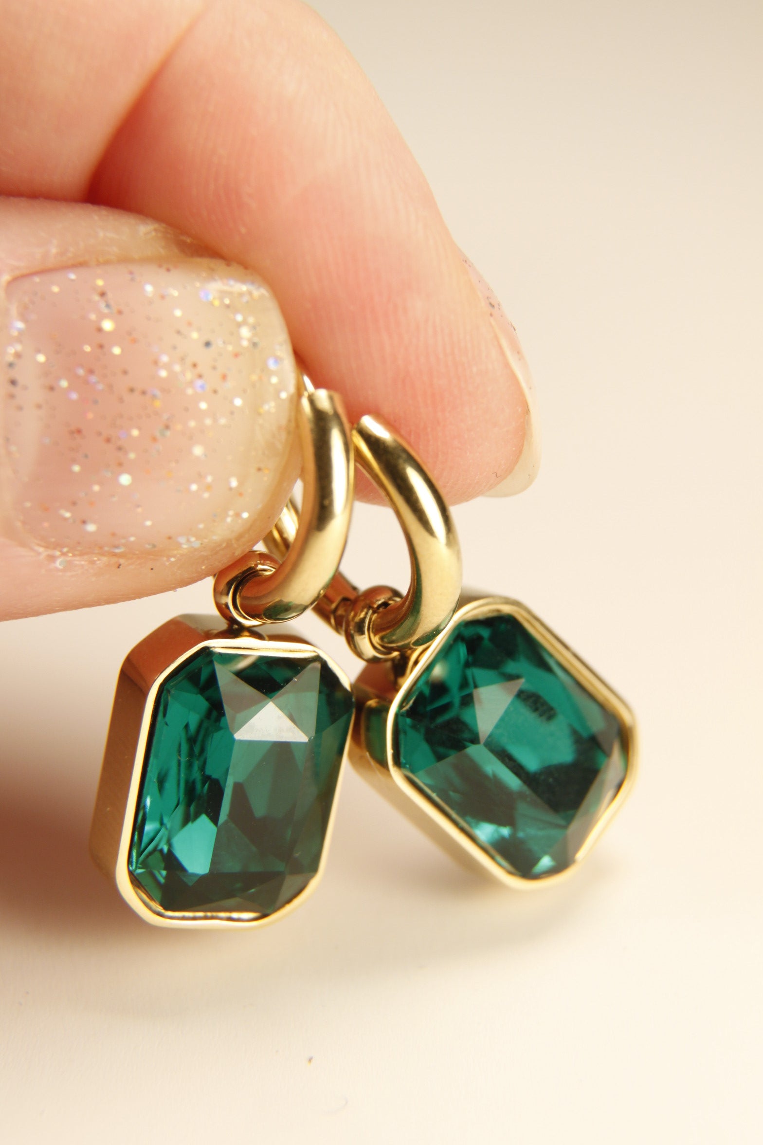 Emerald Glow Charm Hoop Earrings | Holiday Gift Jewelry