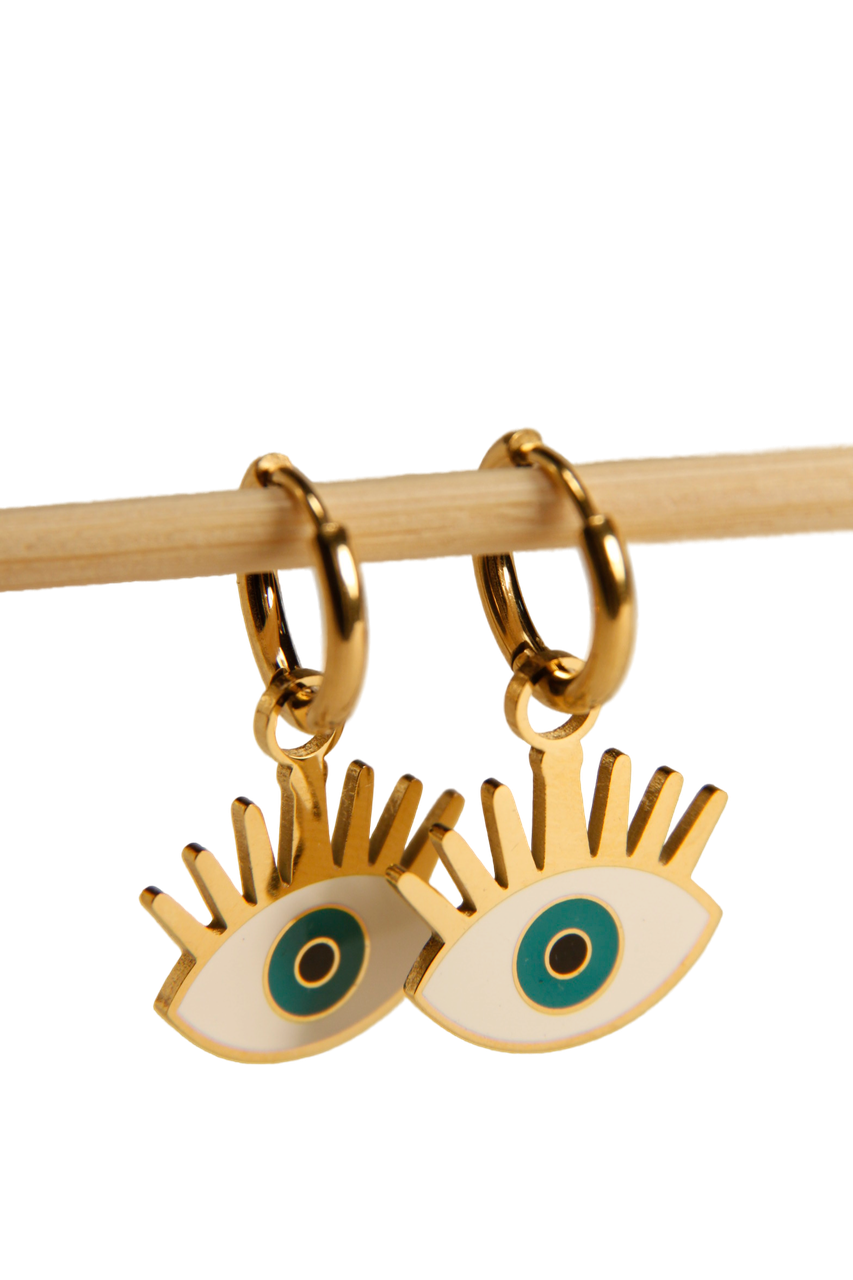 Evil Eye Charm Hoop Earrings