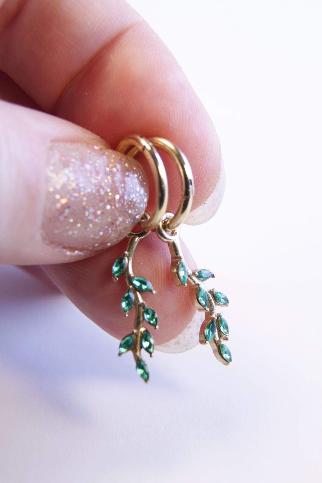 Green Leaf Huggies Earrings | Nature Charm Hoop Earrings | Christmas Gift Jewelry