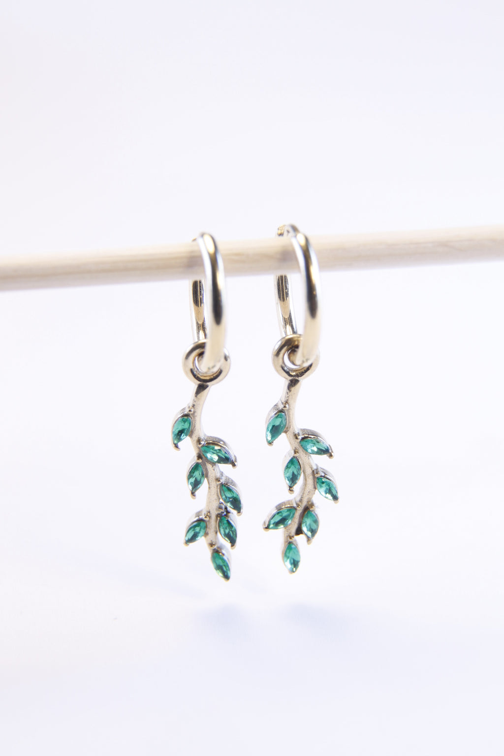 Green Leaf Huggies Earrings | Nature Charm Hoop Earrings | Christmas Gift Jewelry