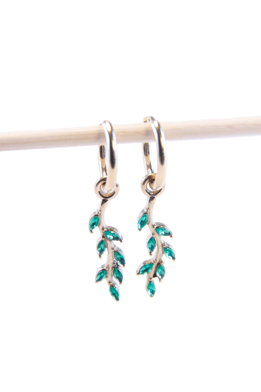 Green Leaf Huggies Earrings | Nature Charm Hoop Earrings | Christmas Gift Jewelry