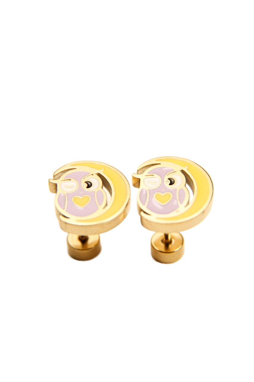 Owl and Moon Stud Earrings