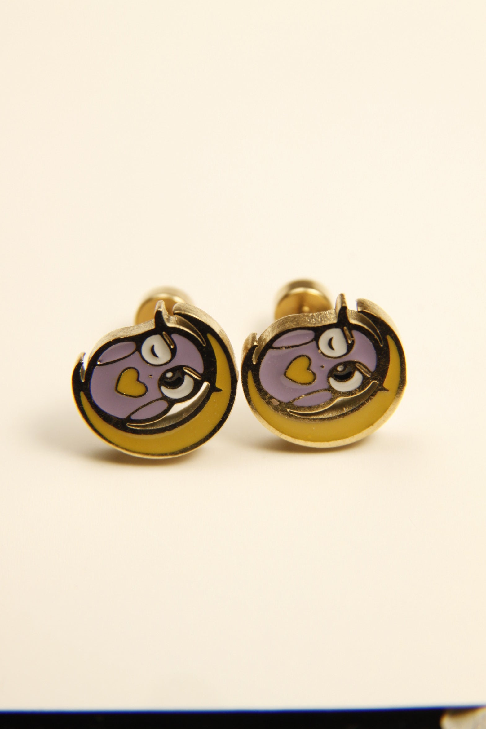 Owl and Moon Stud Earrings