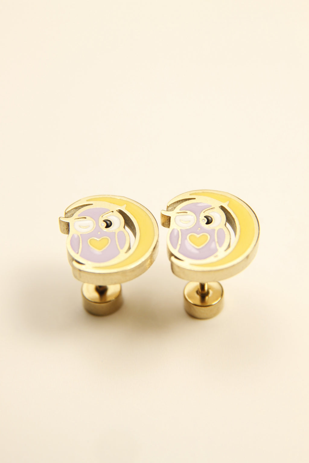 Owl and Moon Stud Earrings