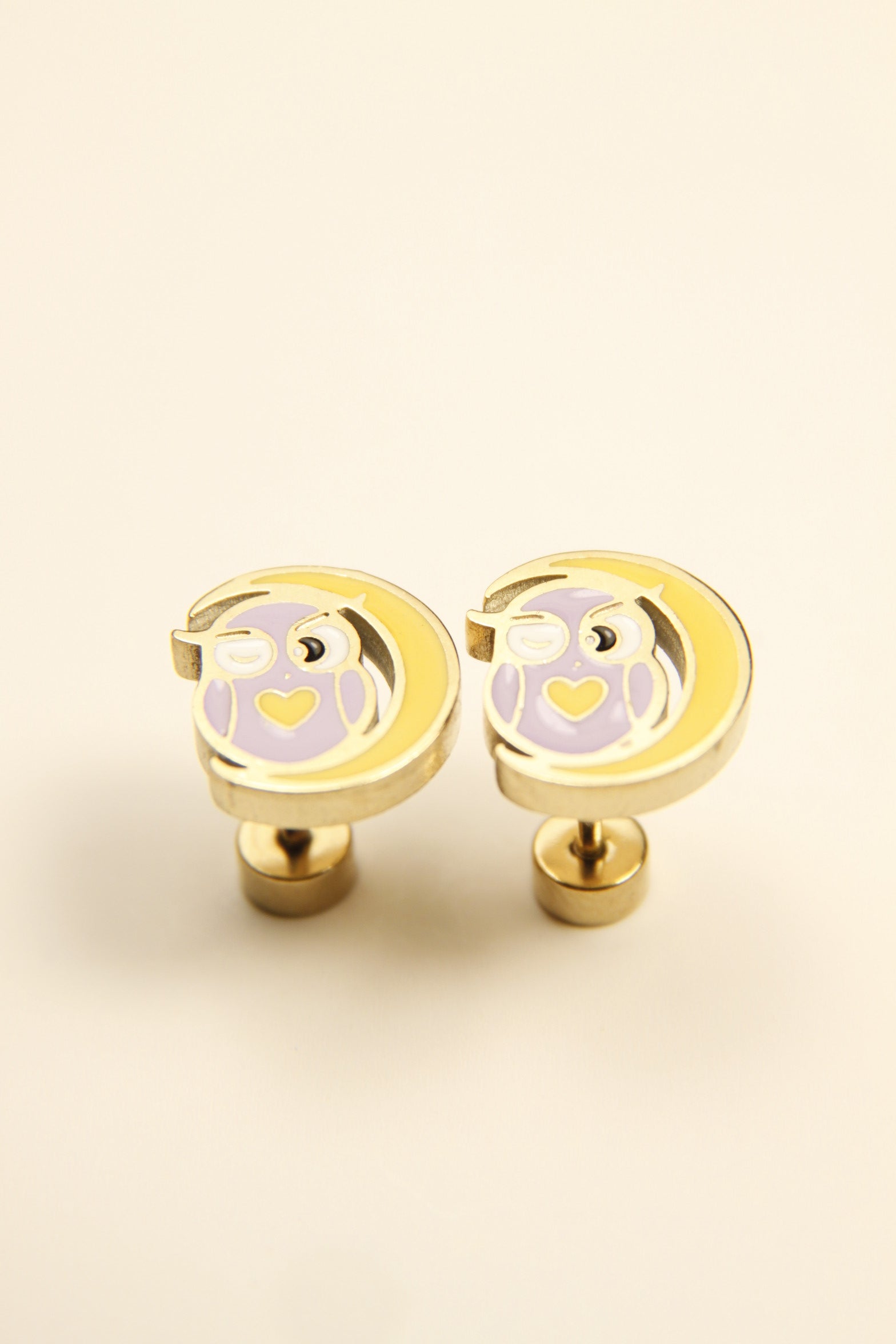 Owl and Moon Stud Earrings