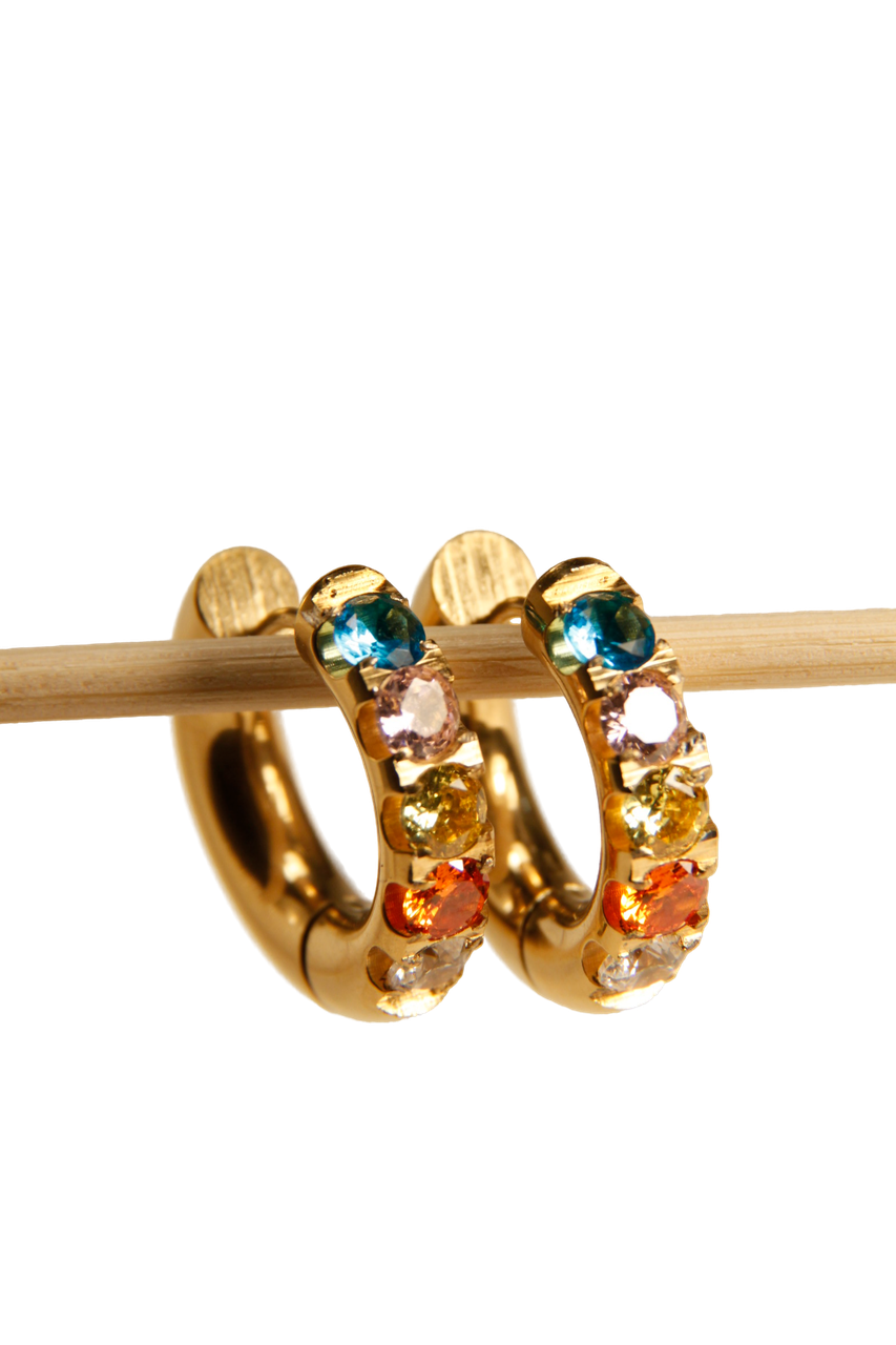 Rainbow Crystal Huggie Hoop Earrings