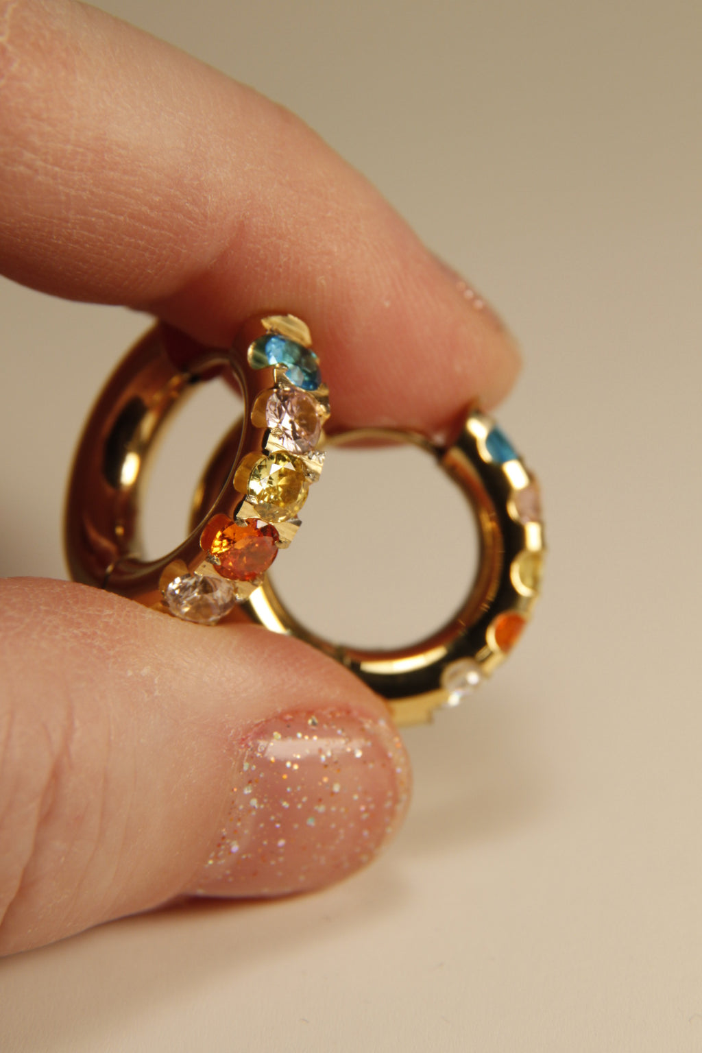 Rainbow Crystal Huggie Hoop Earrings