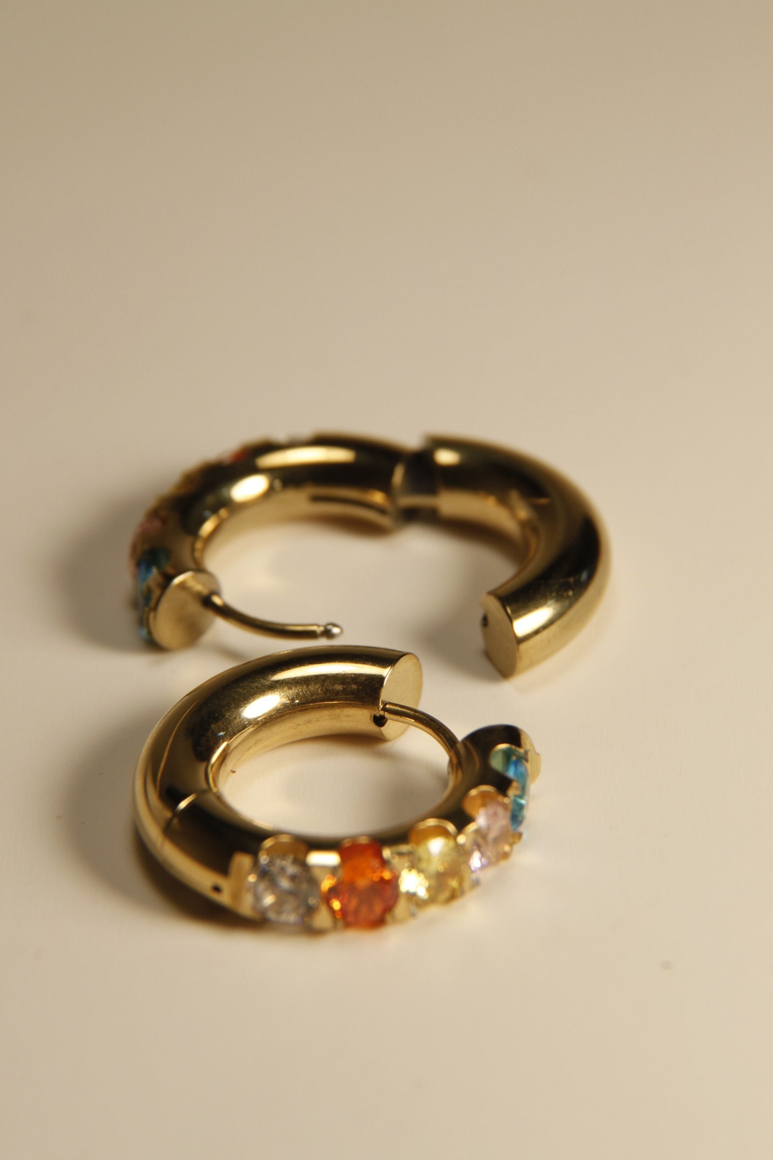 Rainbow Crystal Huggie Hoop Earrings