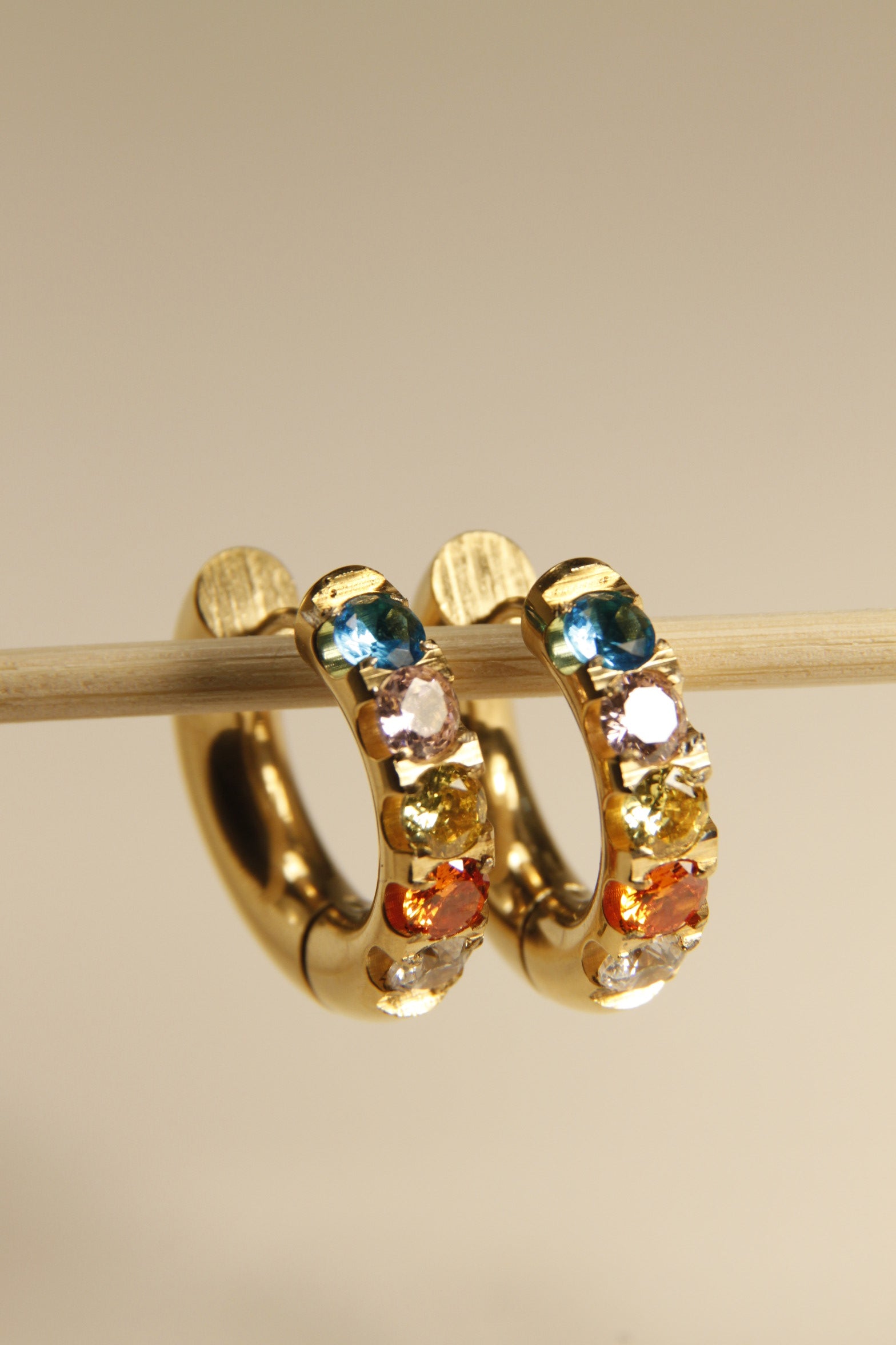 Rainbow Crystal Huggie Hoop Earrings