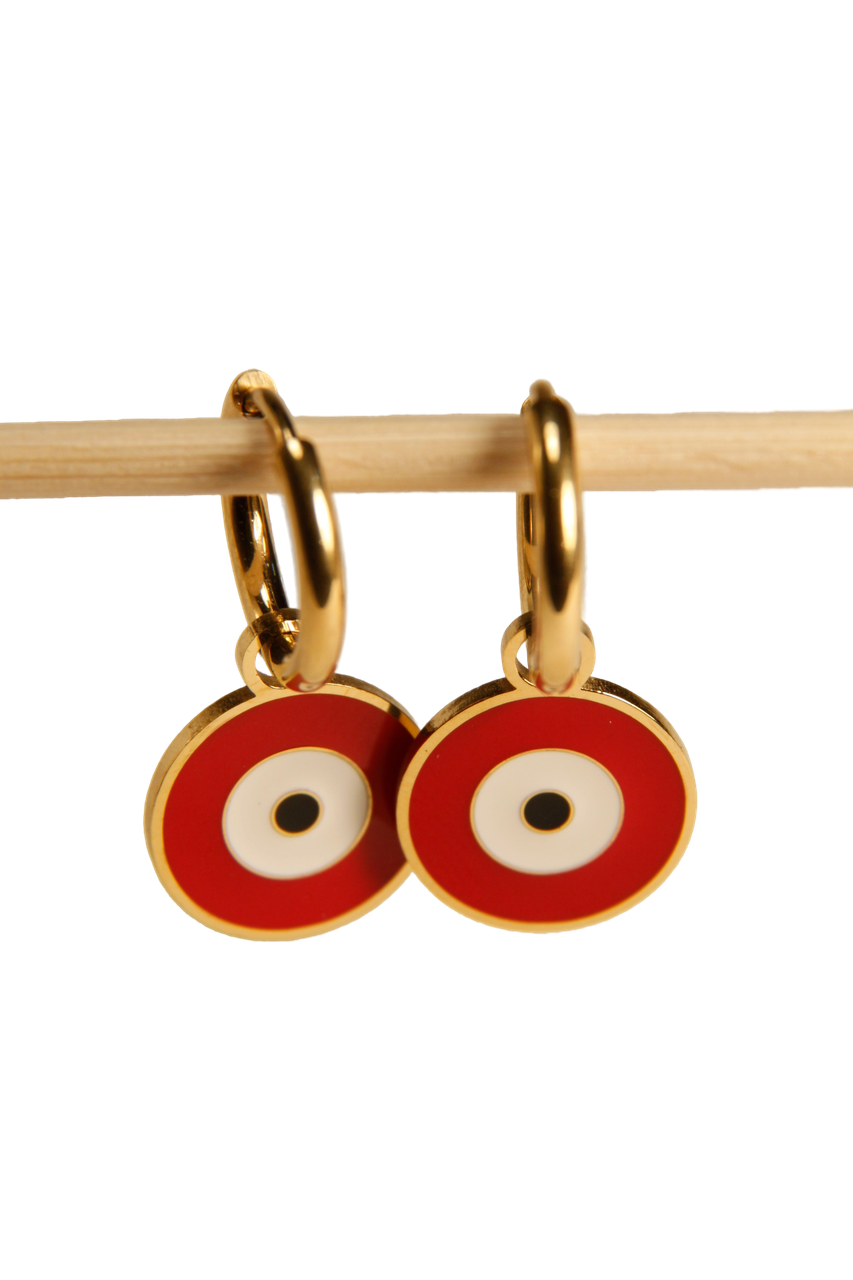 Red Evil Eye Charm Hoop Earrings