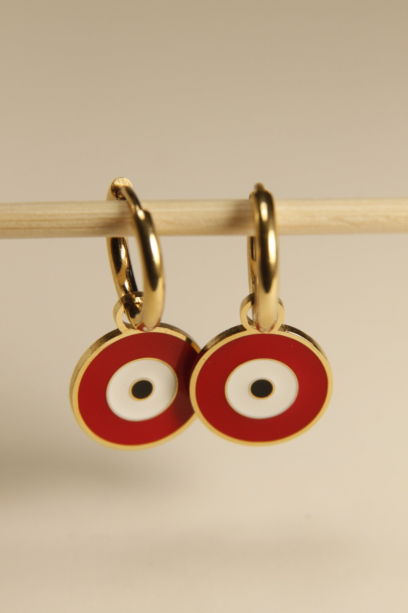 Red Evil Eye Charm Hoop Earrings