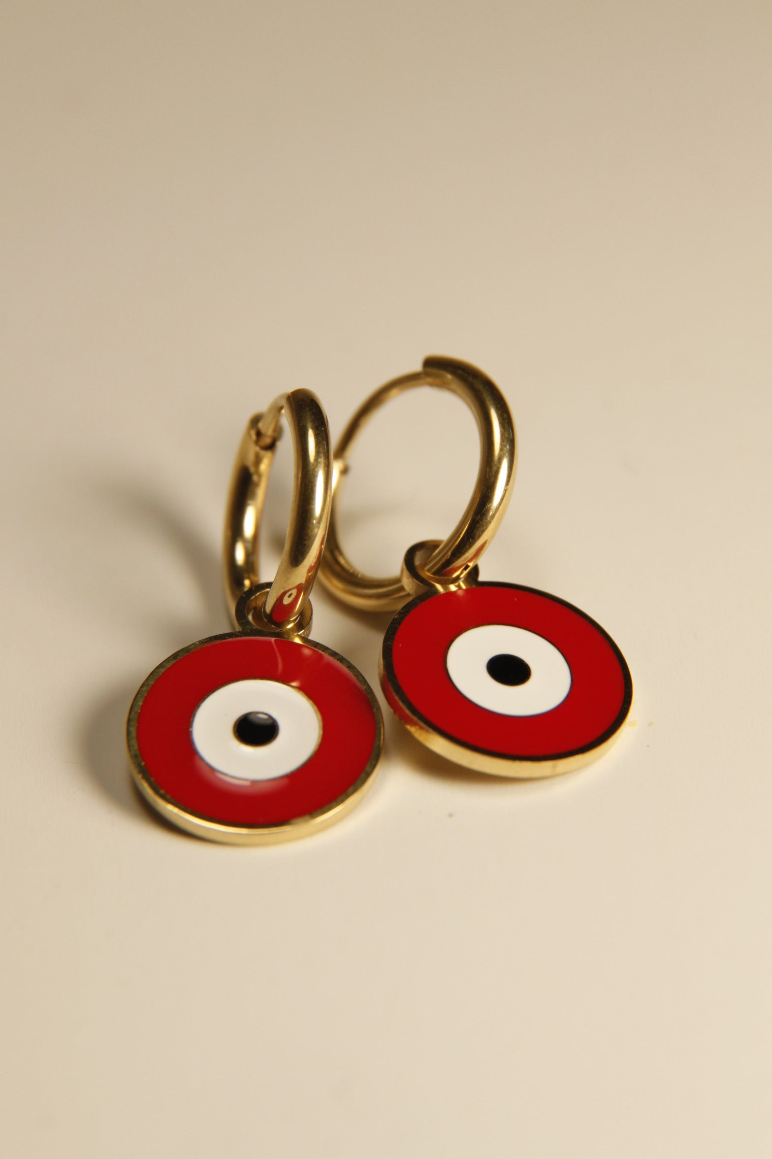 Red Evil Eye Charm Hoop Earrings