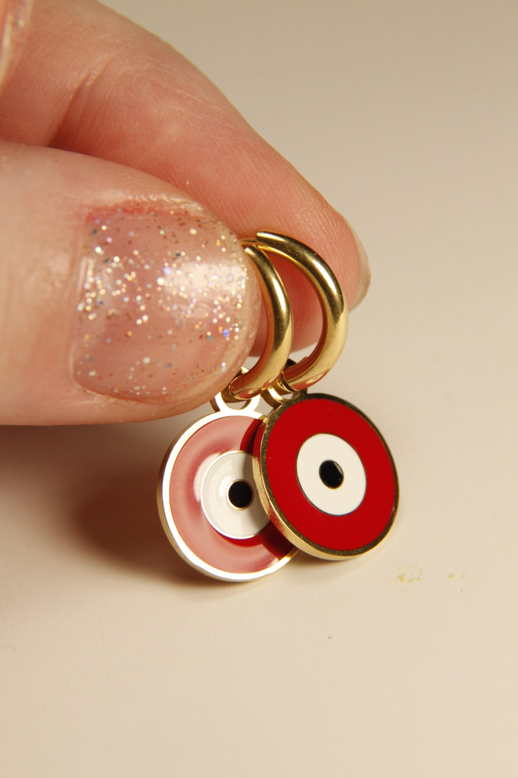 Red Evil Eye Charm Hoop Earrings