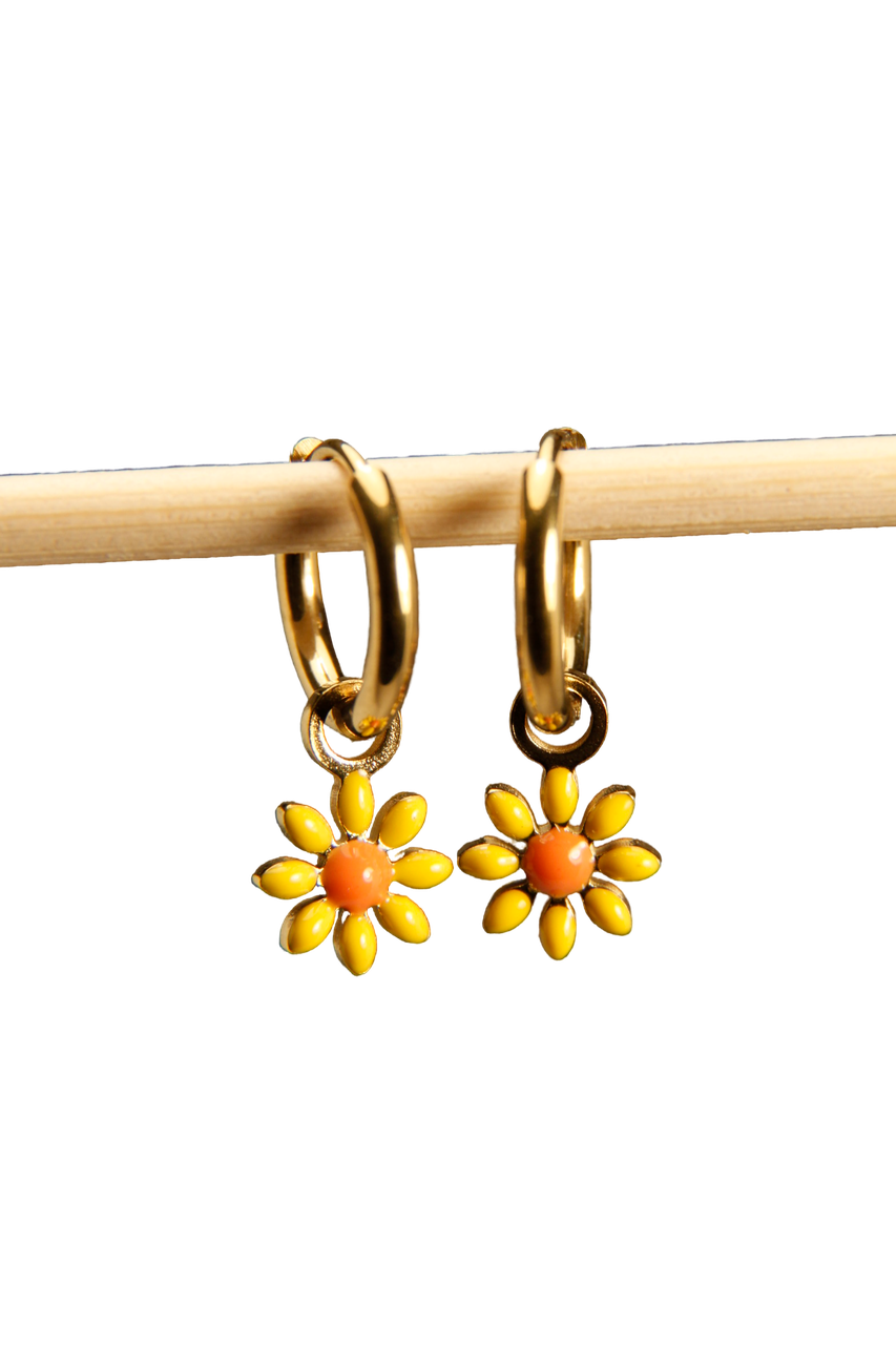 Yellow Daisy Charm Hoop Earrings