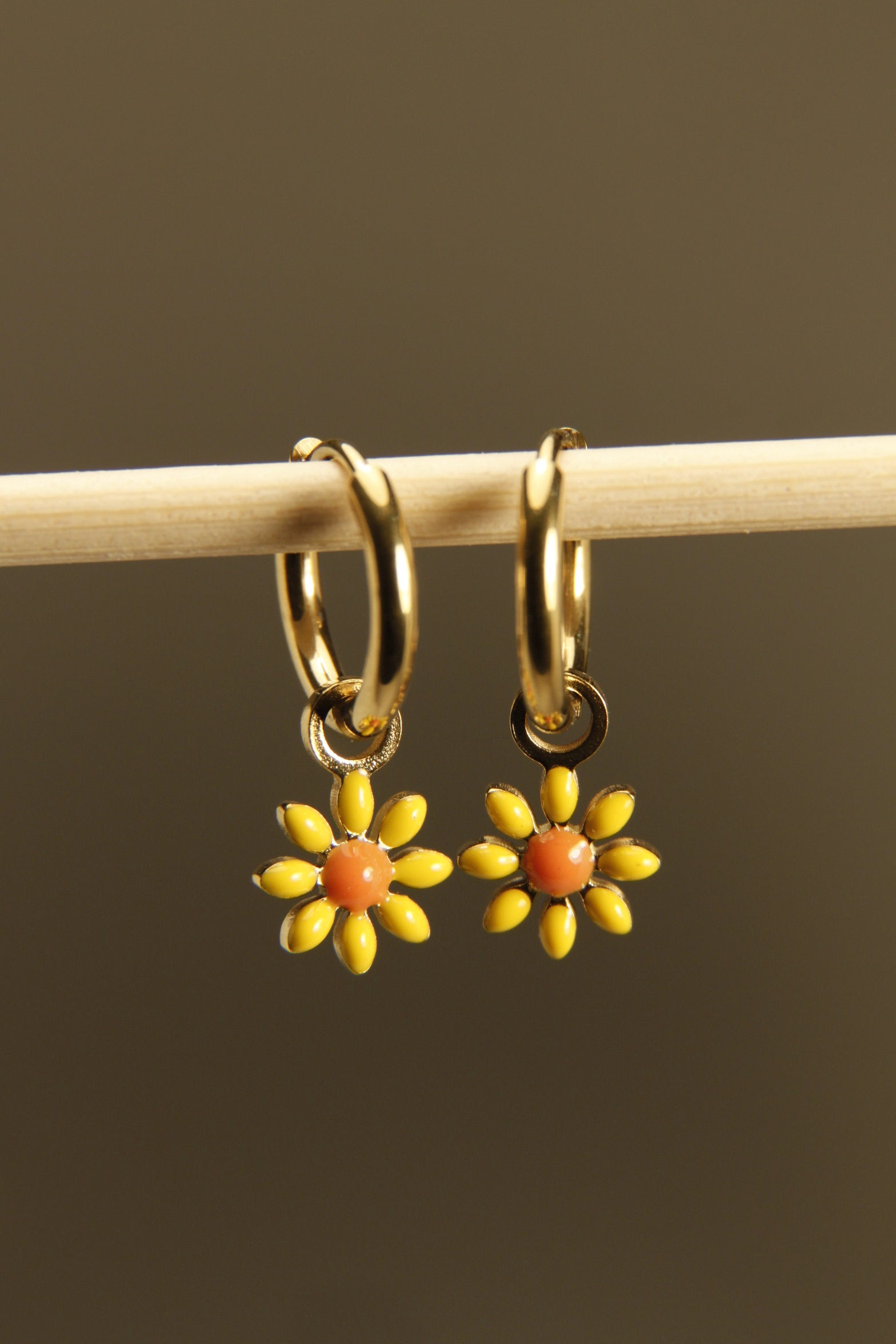 Yellow Daisy Charm Hoop Earrings