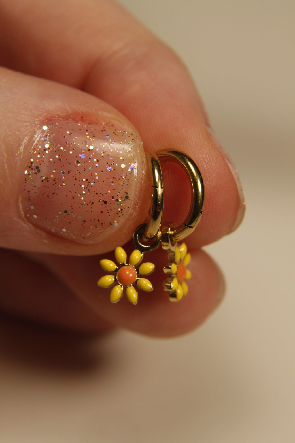 Yellow Daisy Charm Hoop Earrings