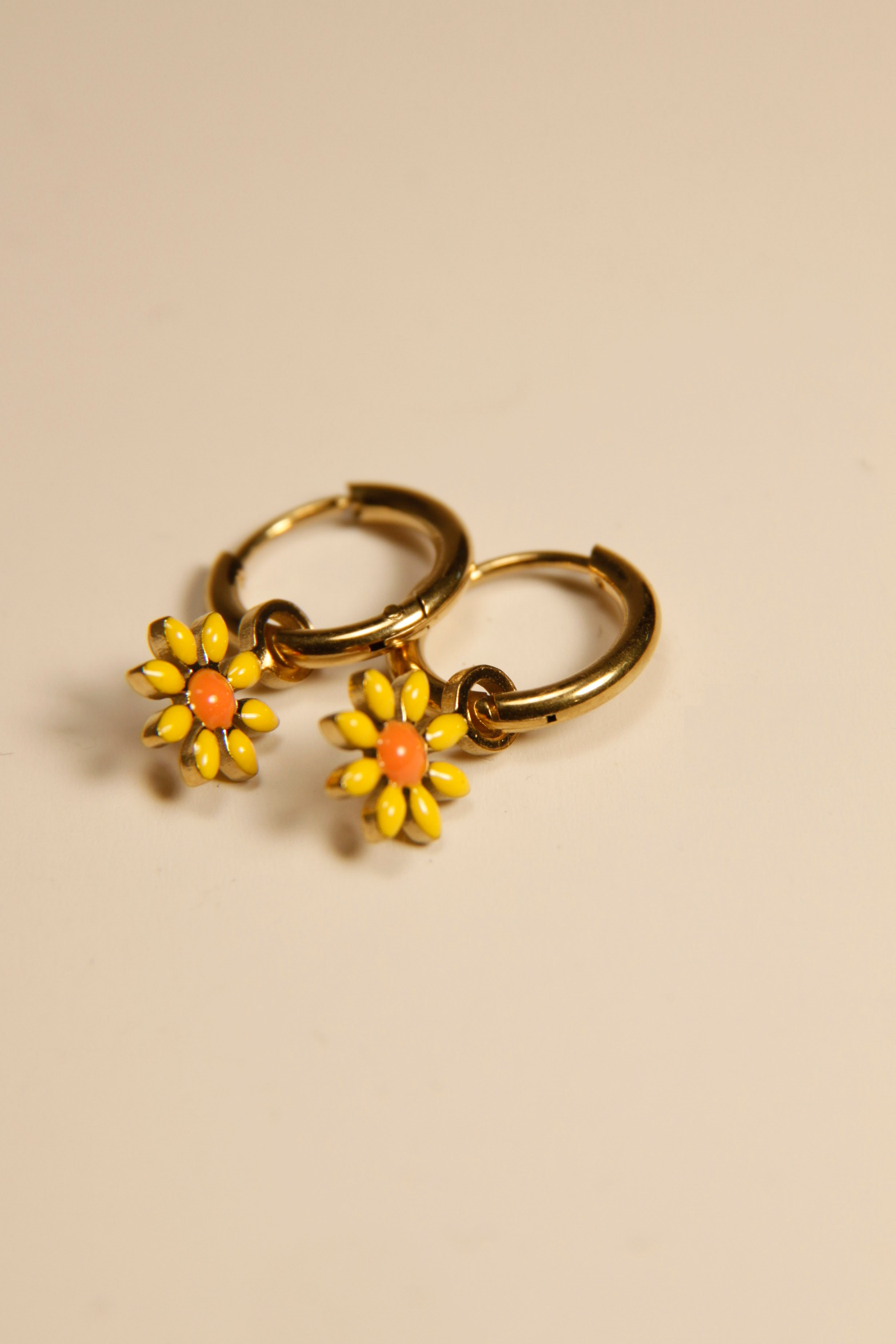 Yellow Daisy Charm Hoop Earrings
